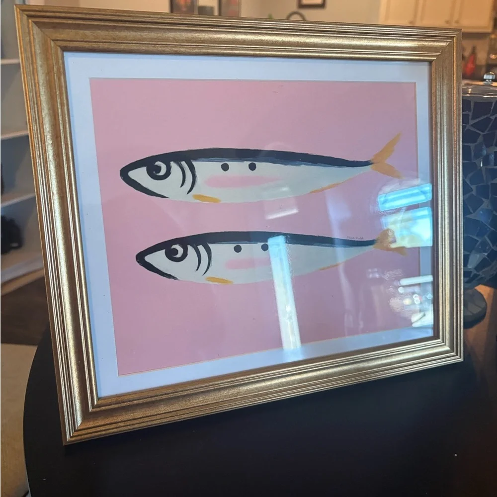 Pink Sardine Wall Art | 8x10 Gold Framed Coastal Decor